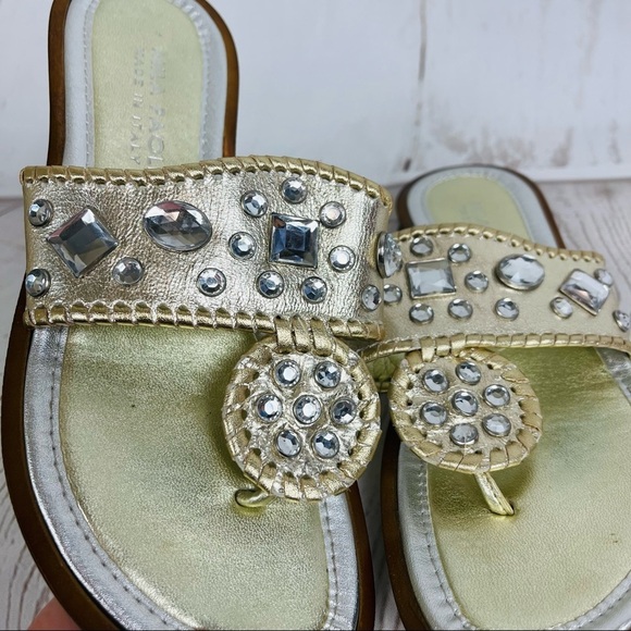 Mila Paoli Italian leather jeweled sandals metallic gold and silver 6.5 - Picture 6 of 7